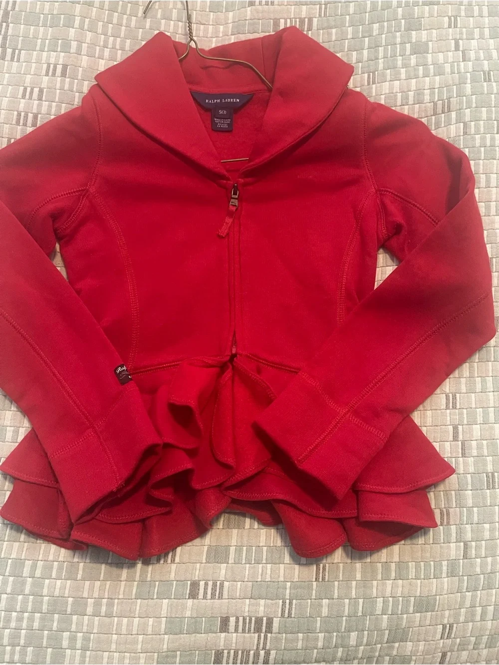 Ralph Lauren Girls Red Ruffle Zip-Up Hoodie